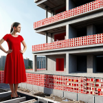 **Keywords Research Foundation:** An architect laying the foundation for a modern building, with glowing keywords ("women's clothing," "red dress," etc.) forming the base. Focus on the concept of building success.