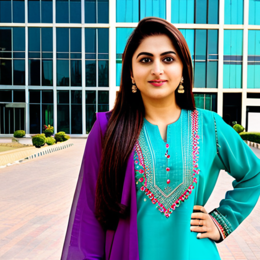 Empowered Professional**

"A confident Pakistani businesswoman in a vibrant, fully clothed shalwar kameez, standing in front of a modern office building in Karachi, appropriate attire, safe for work, perfect anatomy, natural proportions, professional corporate photography, high quality, family-friendly"

**