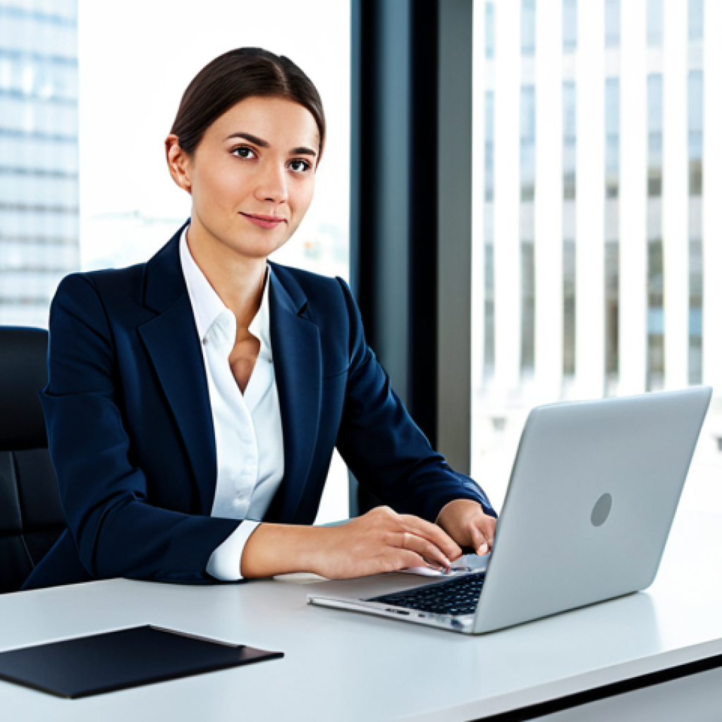 OneDrive 활용법 - Businesswoman in Modern Office**

"A professional businesswoman in a modest business suit, sitting a...