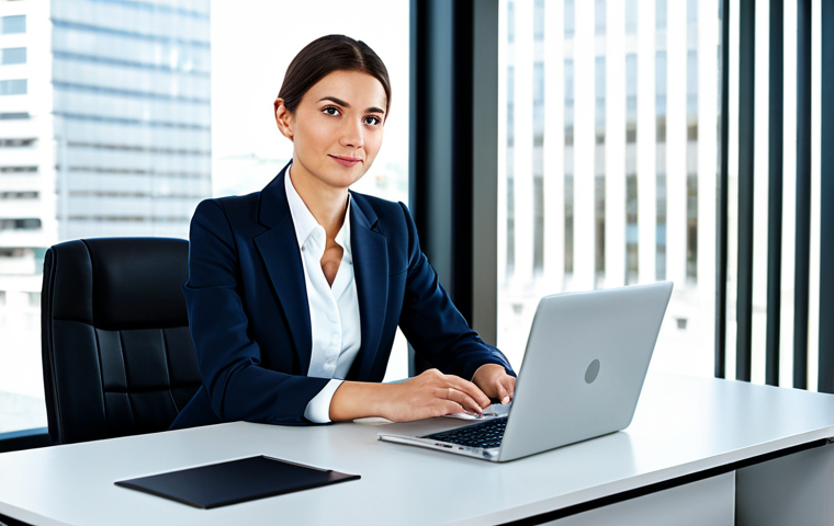 OneDrive 활용법 - Businesswoman in Modern Office**

"A professional businesswoman in a modest business suit, sitting a...