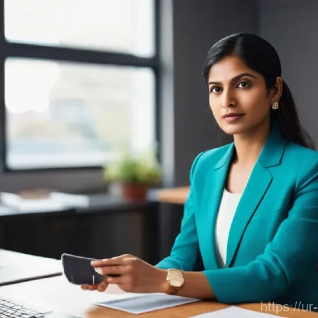 온라인 명함 활용법 - **Prompt:** A professional, modern South Asian businesswoman, elegantly dressed in contemporary busi...