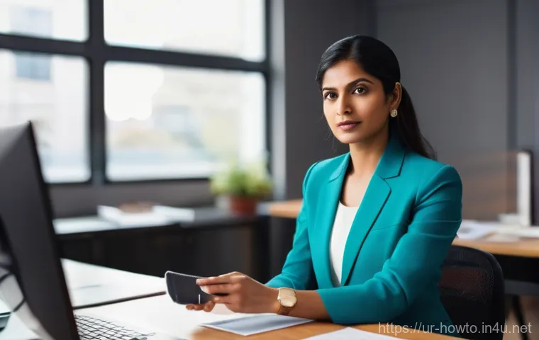 온라인 명함 활용법 - **Prompt:** A professional, modern South Asian businesswoman, elegantly dressed in contemporary busi...