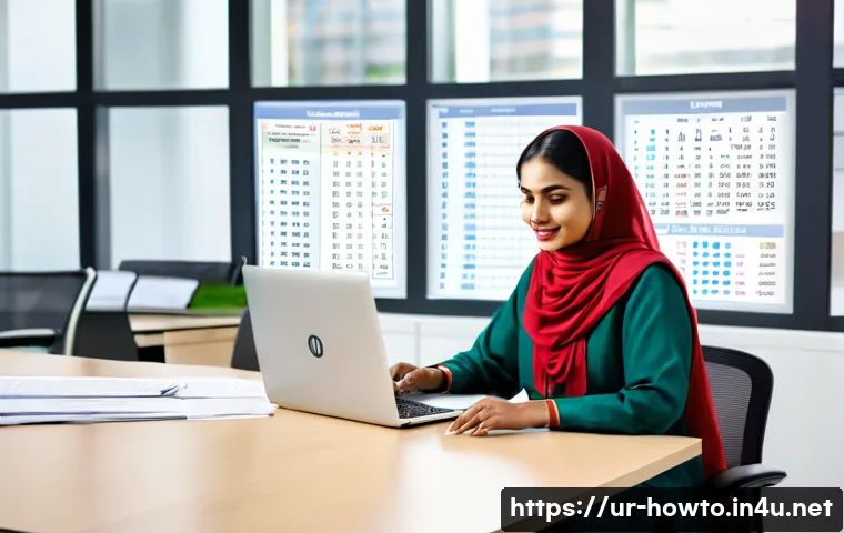 엑셀에서 데이터 정리하는 법 - A modern office workspace with a professional South Asian woman in traditional attire (wearing a mod...