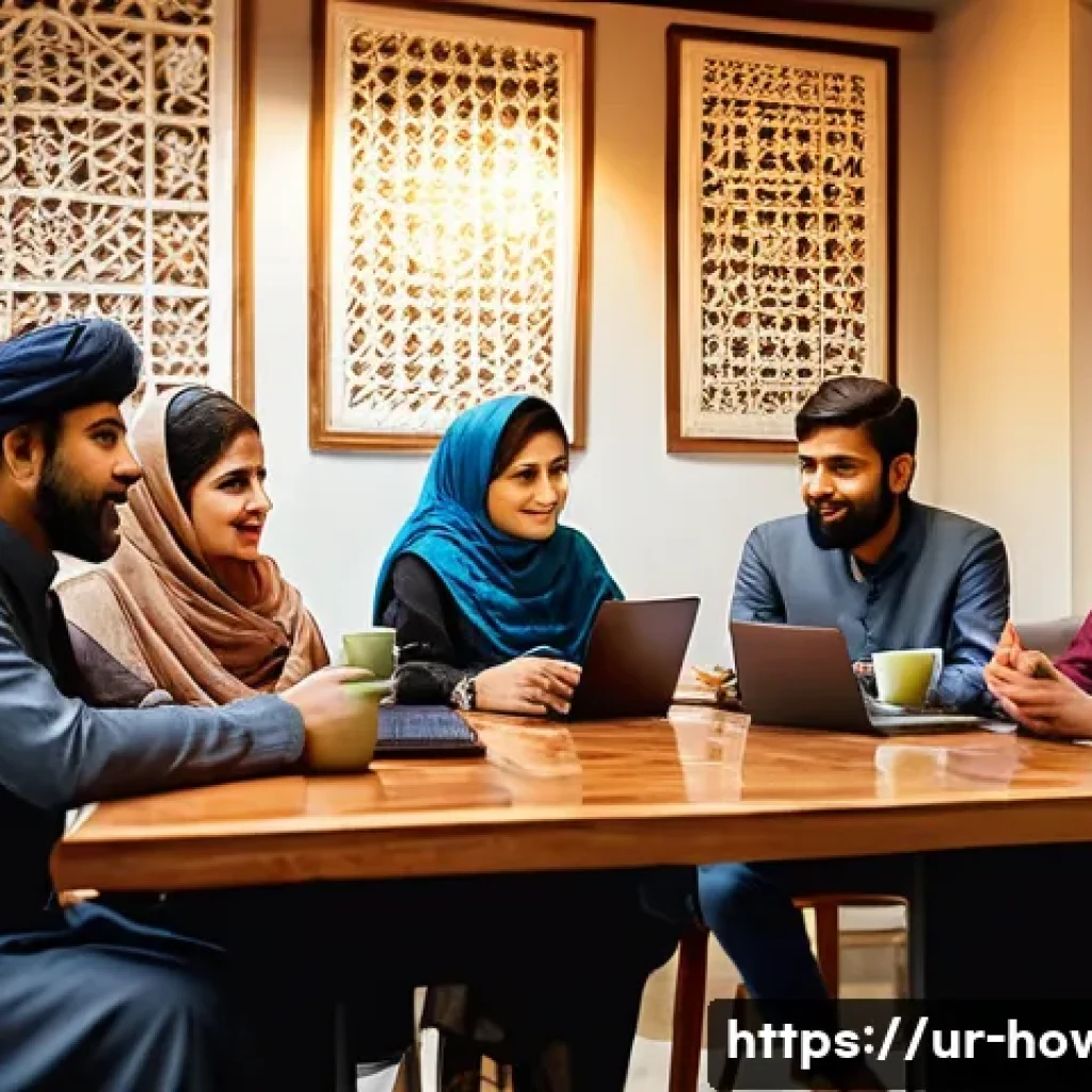 네이버 카페 활용법 - A vibrant online community scene set in a modern digital café environment, featuring diverse Pakista...