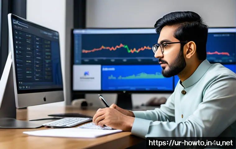 Ahrefs 활용법 - A professional digital marketing workspace scene featuring a South Asian man in traditional Pakistan...