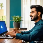 Home 22 Tasker 활용법 - A modern South Asian man in his late 20s sitting at a cozy home office desk, using a smartphone with...